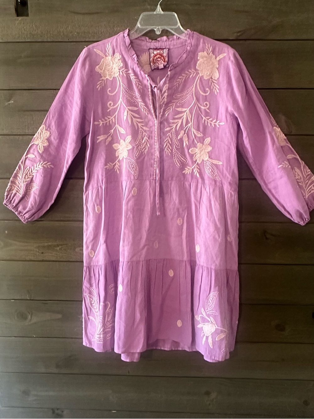 JOHNNY WAS Lavender Floral Embroidered Dress.